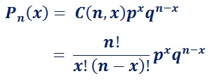 binomial distribution formula to find the probability of success & failures of n independent trials 