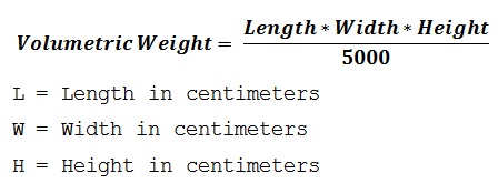 formula to calculate the shipment dimensional weight based on centimeters