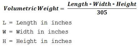 formula to calculate the shipment dimensional weight based on inches