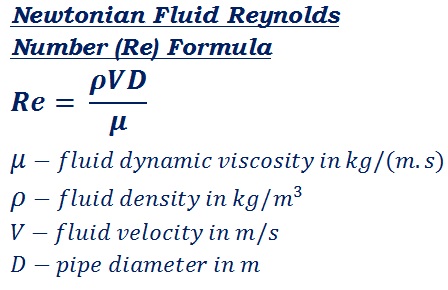 formula to calculate Newtonian fluid flow reynolds number