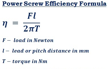 formula to calculate efficiency of the square thread power screw