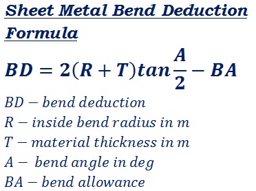 formula to calculate right angle bend deduction of any material