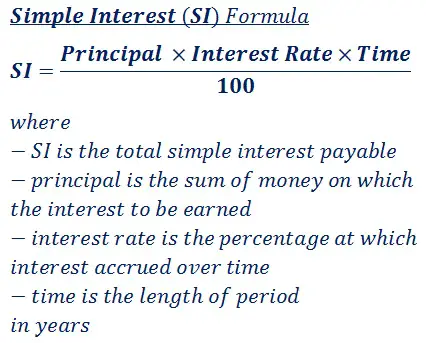 formula to calculate simple interest (SI) payable