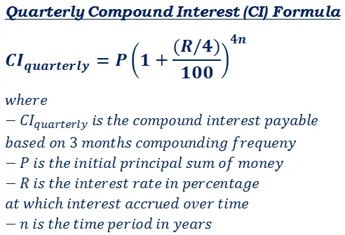 quarterly compound interest calculation formula